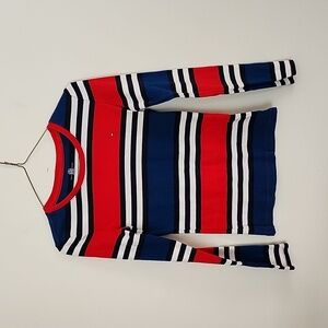 Tommy Hilfiger striped long sleeve top, red blue white, July 4th, crewneck, XS